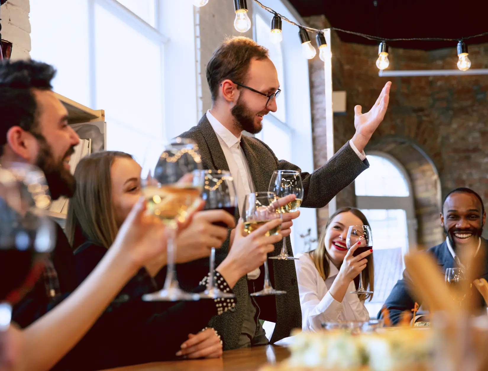 Mid-century bartender pouring a cocktail at a corporate event